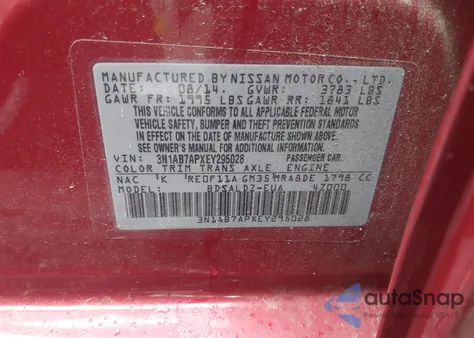 2014 Nissan Sentra Sv из США, поврежденный, VIN 3N1AB7APXEY295028